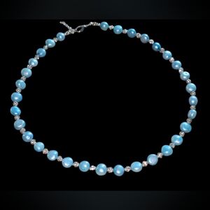 Hand Crafted Heavenly Blue Pearl Necklace with Silver Accents